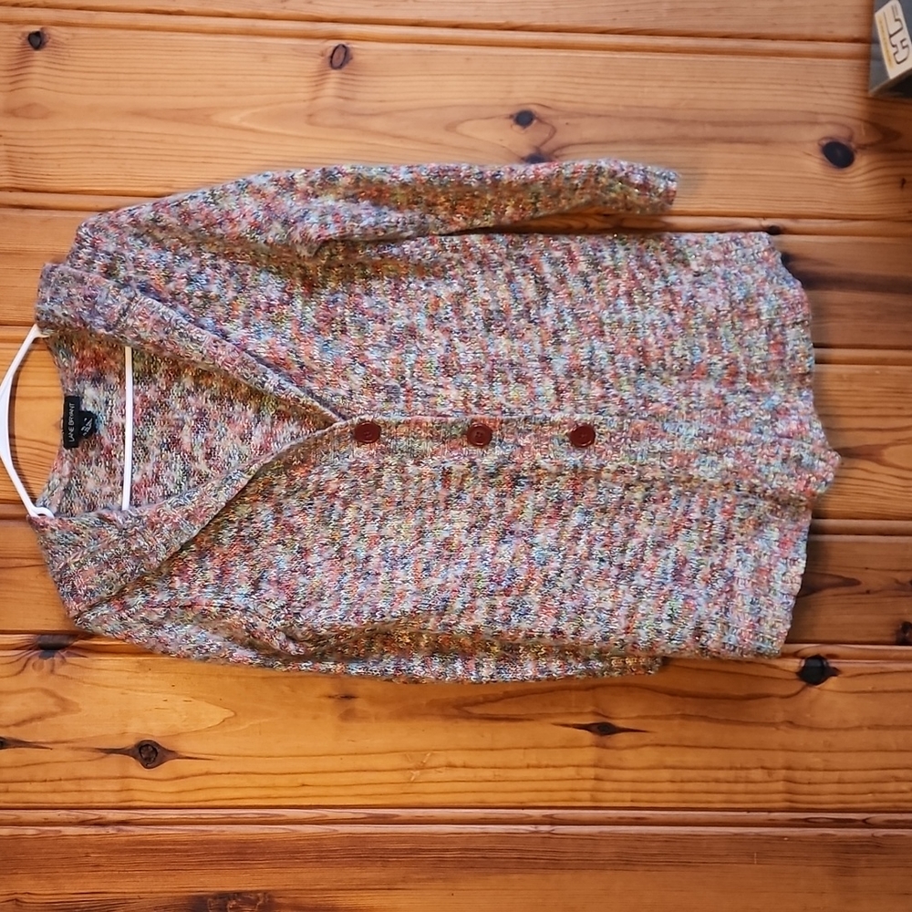 Cardigan sweater 14/16 multicolor with silver threads